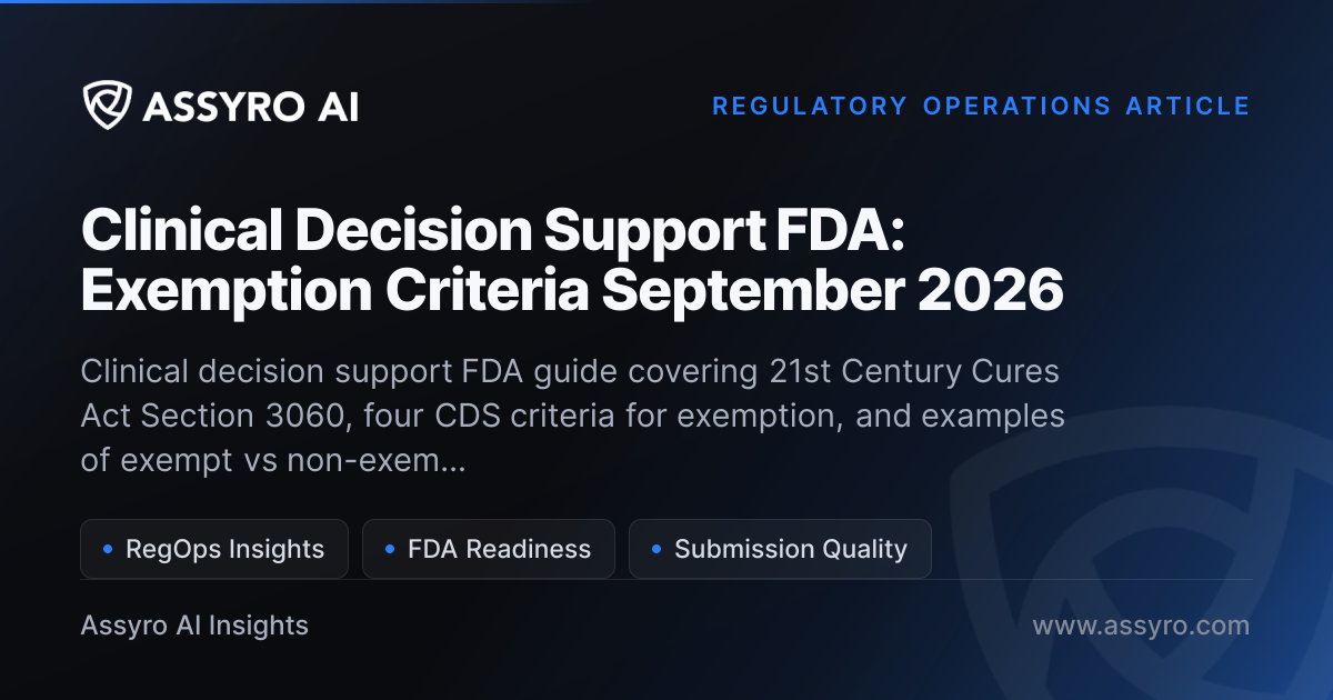 Clinical Decision Support FDA: Exemption Criteria May 2026 | Assyro AI